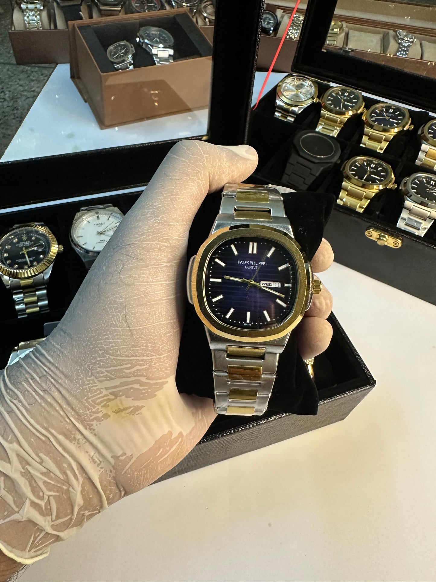 Patek philippe silver & Golden watch with blue dial
