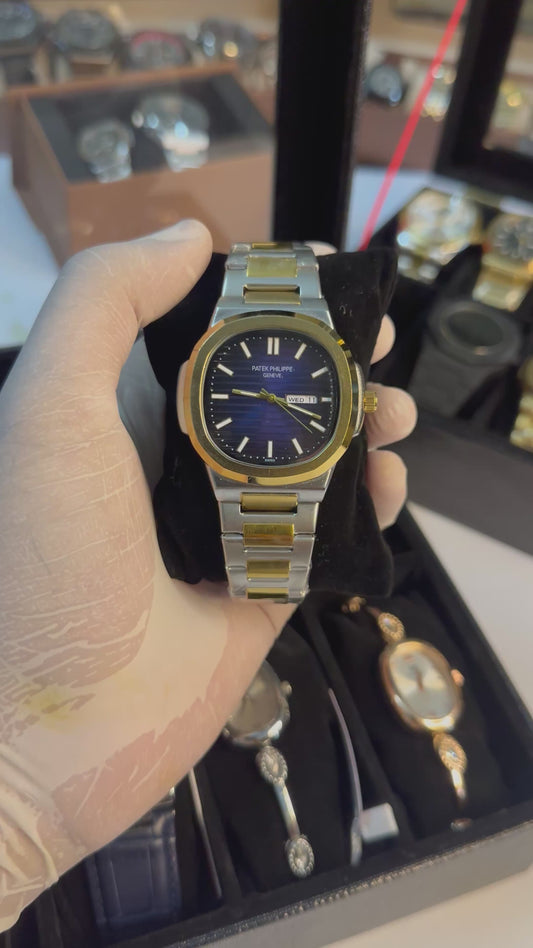 Patek philippe silver & Golden watch with blue dial